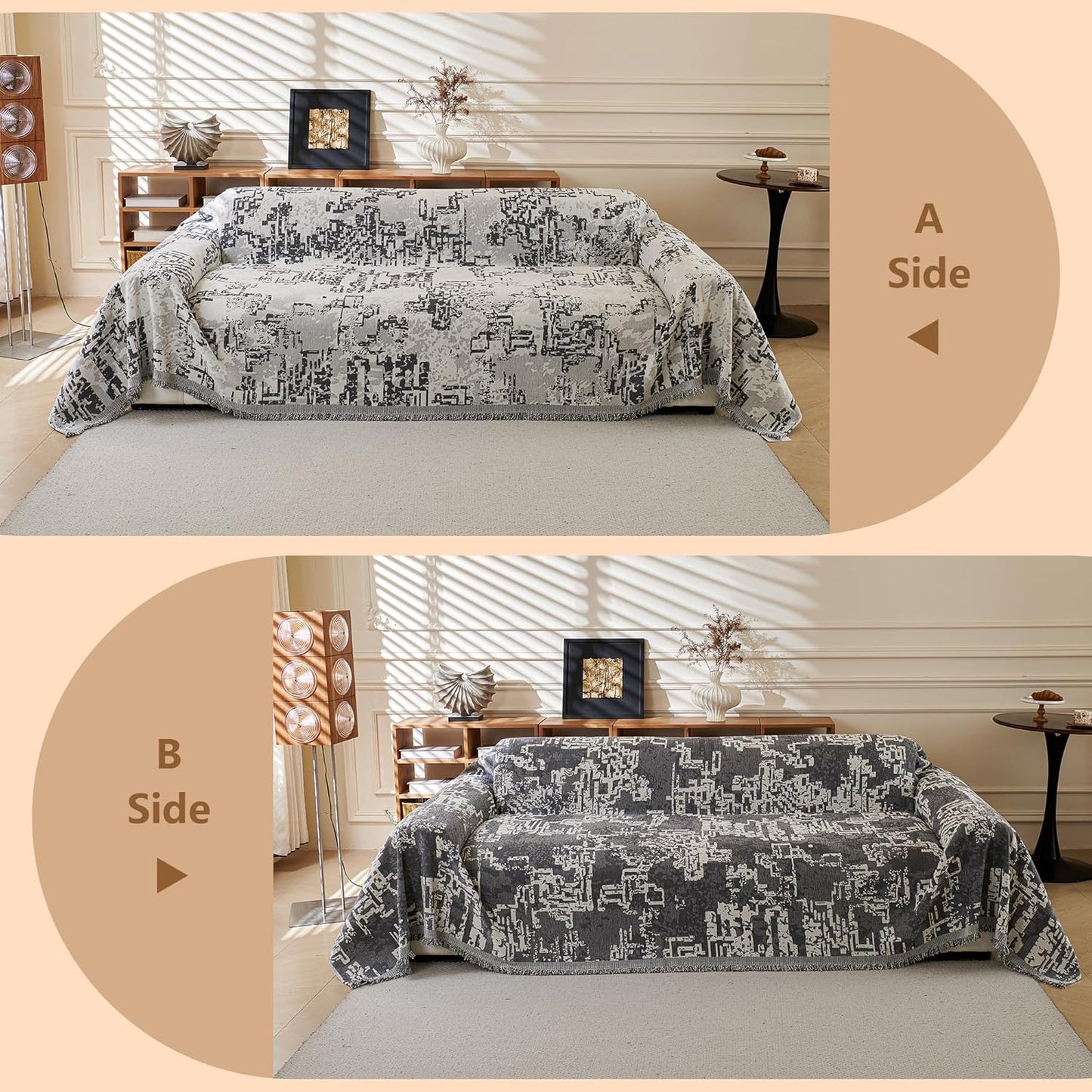 MYSKY HOME Boho Couch Cover Sofa Covers, Couch Covers for 2 Cushion Couch Sofa, Chenille L Shape Sectional Couch Cover- Pet-Friendly, Machine Washable, Sofa Protector for Kid, 71"x118", Dark Grey Maze