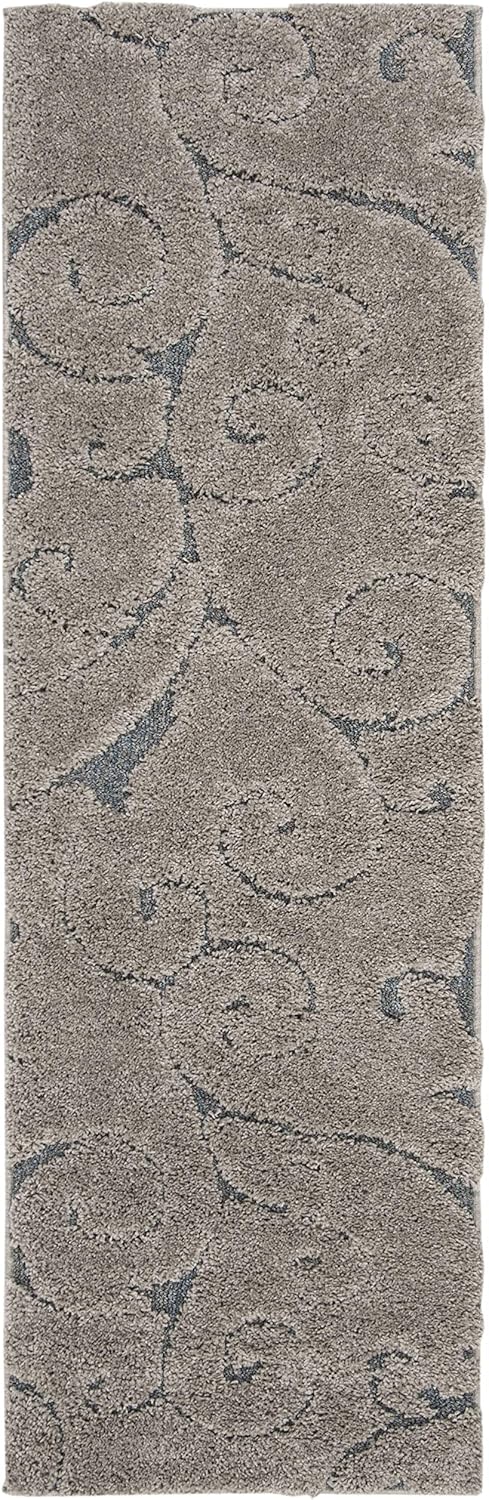SAFAVIEH Florida Shag Collection Runner Rug - 2'3" x 9', Grey & Light Blue, Scroll Design, Non-Shedding & Easy Care, 1.2-inch Thick Ideal for High Traffic Areas in Living Room, Bedroom (SG455-1160)