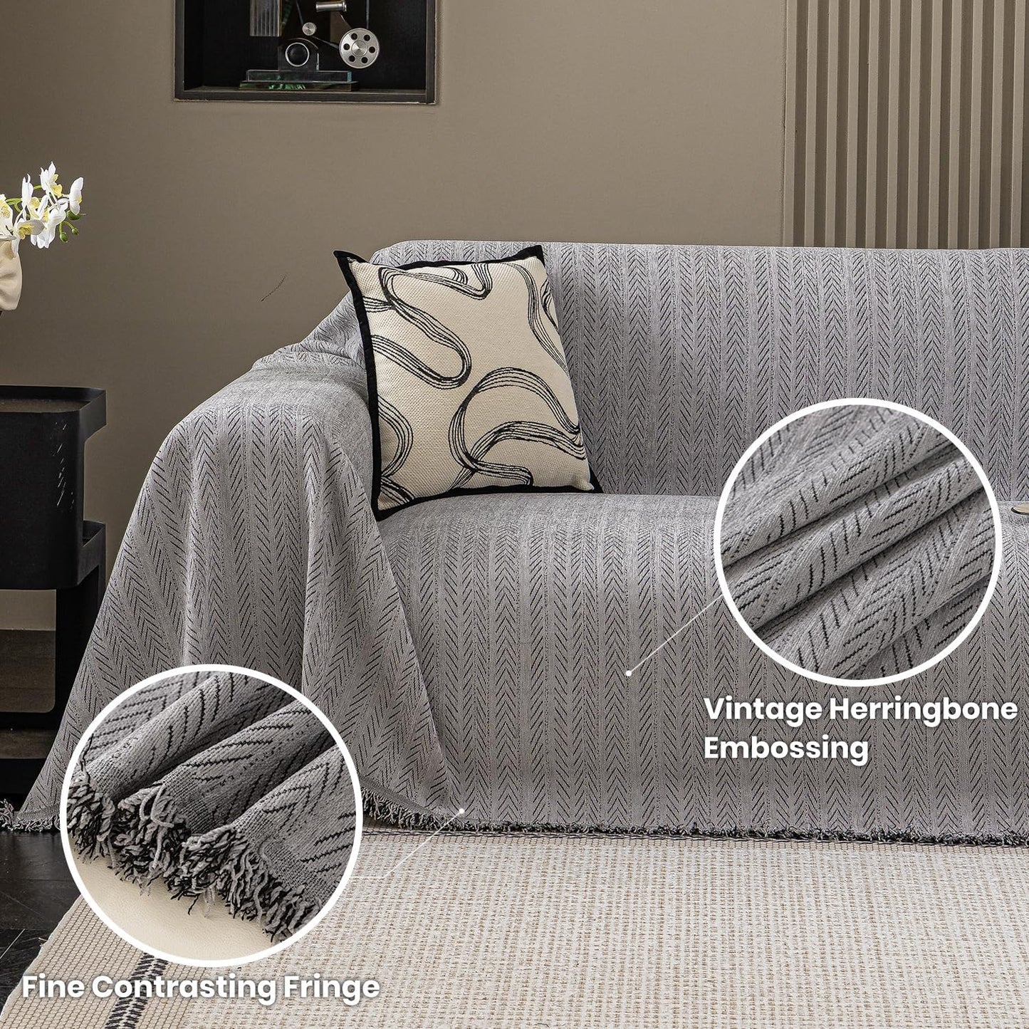 Nobildonna Sofa Chair Cover Waterproof Soft Thicken Chenille Cushion Couch Cover with Tassels,Washable Sofa Slipcovers for Armchair Recliner Sectional Furniture Protector, Gray 71"x71"