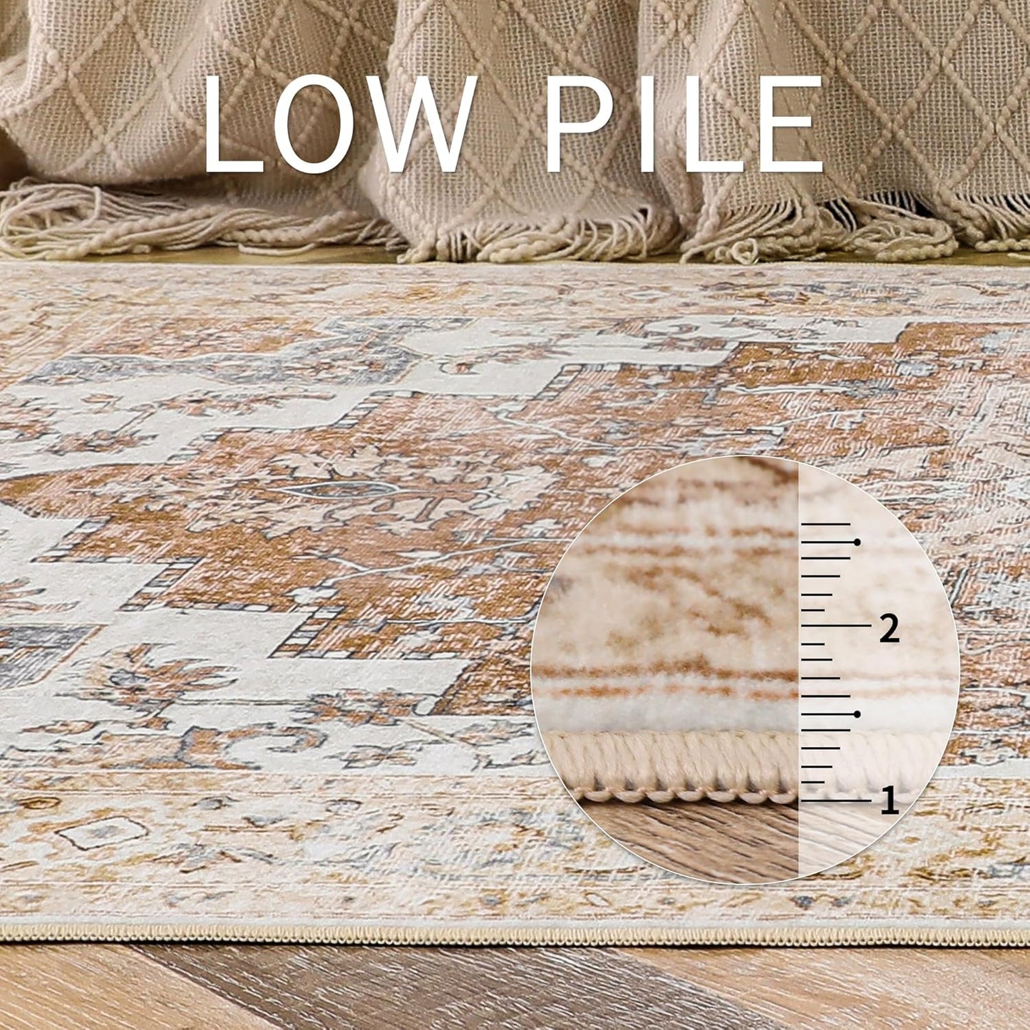 GENIMO 6x9 Area Rugs for Living Room, Non Slip Machine Washable Retro Rugs, Low Pile Chenille Print Rug for Bedroom, Dining Room, Home Office, Orange