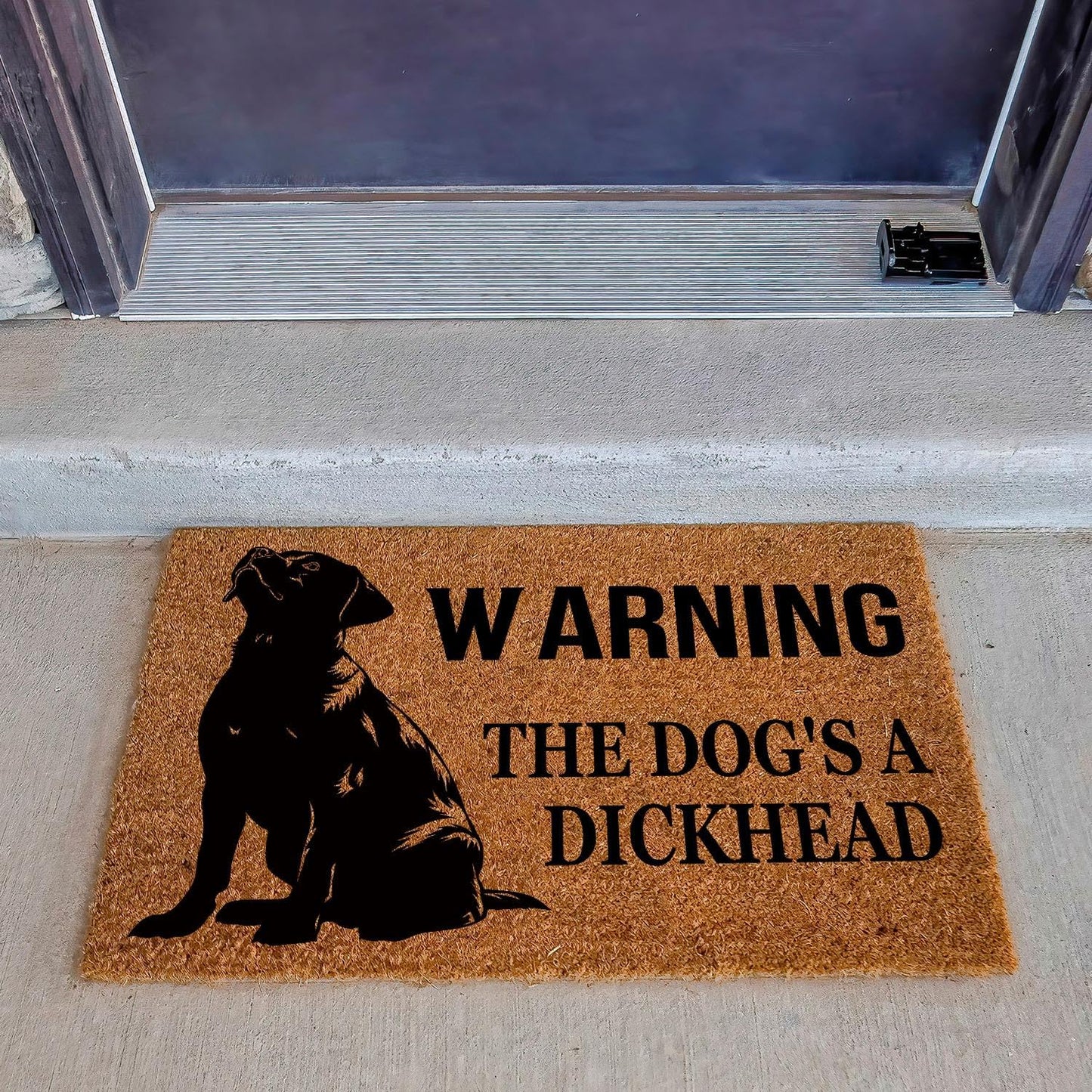 Funny Coir Doormat Warning Dog The Dog's A Dickhead Front Door Mat Entryway Outdoor Mat with Heavy Duty Front Porch Decor Welcome Mats House Warming Gift Coir Doormat Entry Brown Mat 23.7 x 15.7 inch