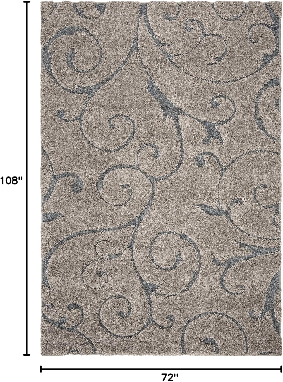 SAFAVIEH Florida Shag Collection Area Rug - 6' x 9', Grey & Light Blue, Scroll Design, Non-Shedding & Easy Care, 1.2-inch Thick Ideal for High Traffic Areas in Living Room, Bedroom (SG455-1160)