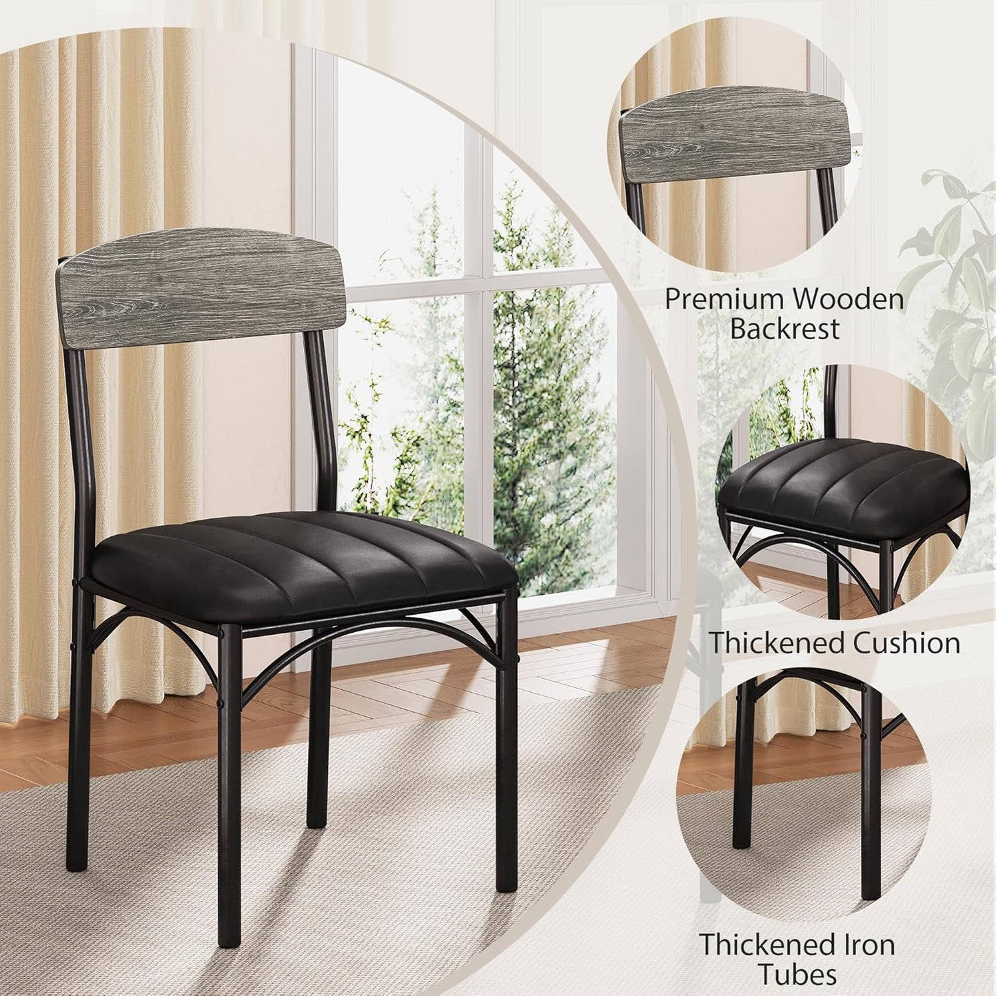 Round Dining Table Set for 4, Kitchen Table and Chairs for 4, Circle Table Round Pedestal Dining Room Dinner Dinette Table Set,5 Piece Space Saving Wood Kitchen & Dining Room Tables (Grey, 47In)