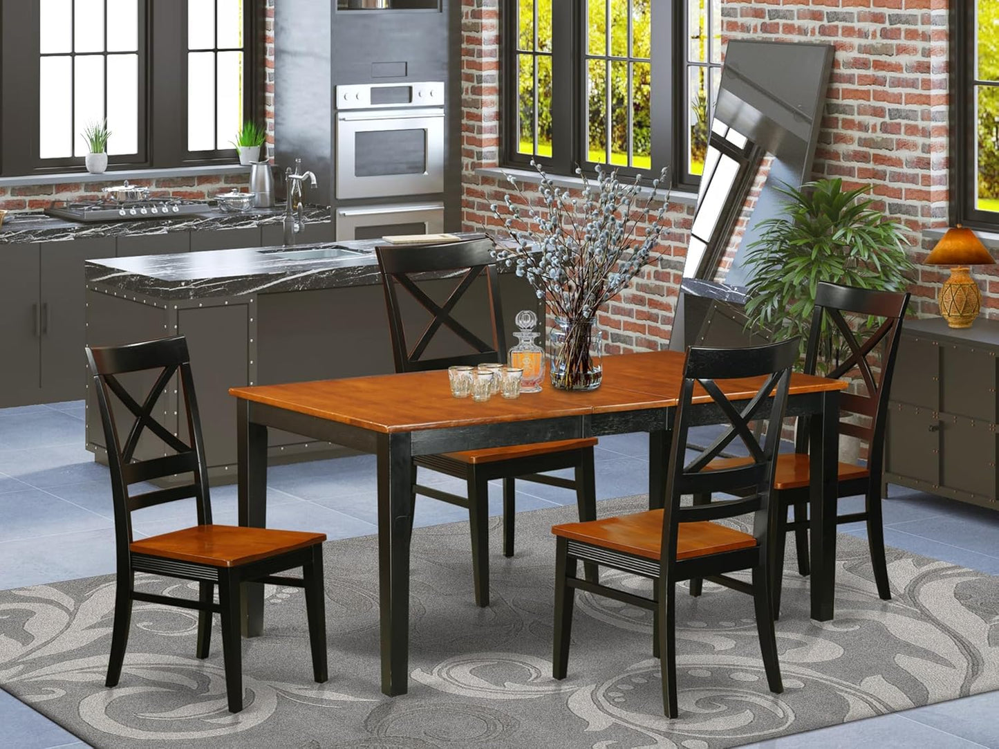 East West Furniture NIQU5-BCH-W 5 Piece Dining Room Furniture Set Includes a Rectangle Kitchen Table with Butterfly Leaf and 4 Dining Chairs, 36x66 Inch, Black & Cherry