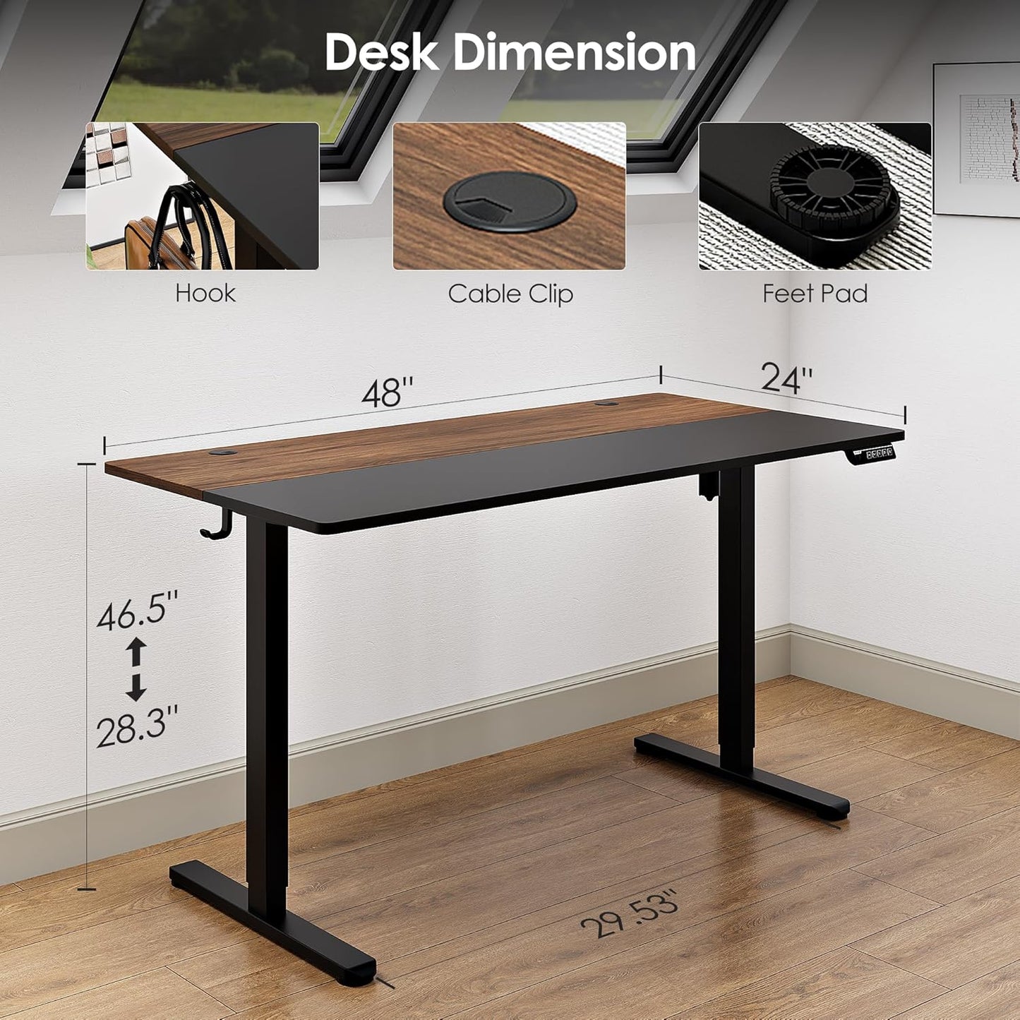 Monomi Electric Height Adjustable Standing Desk, 48x24 Inches, Ergonomic Home Office Sit/Stand Up Desk (Black Steel Frame/Black Top)