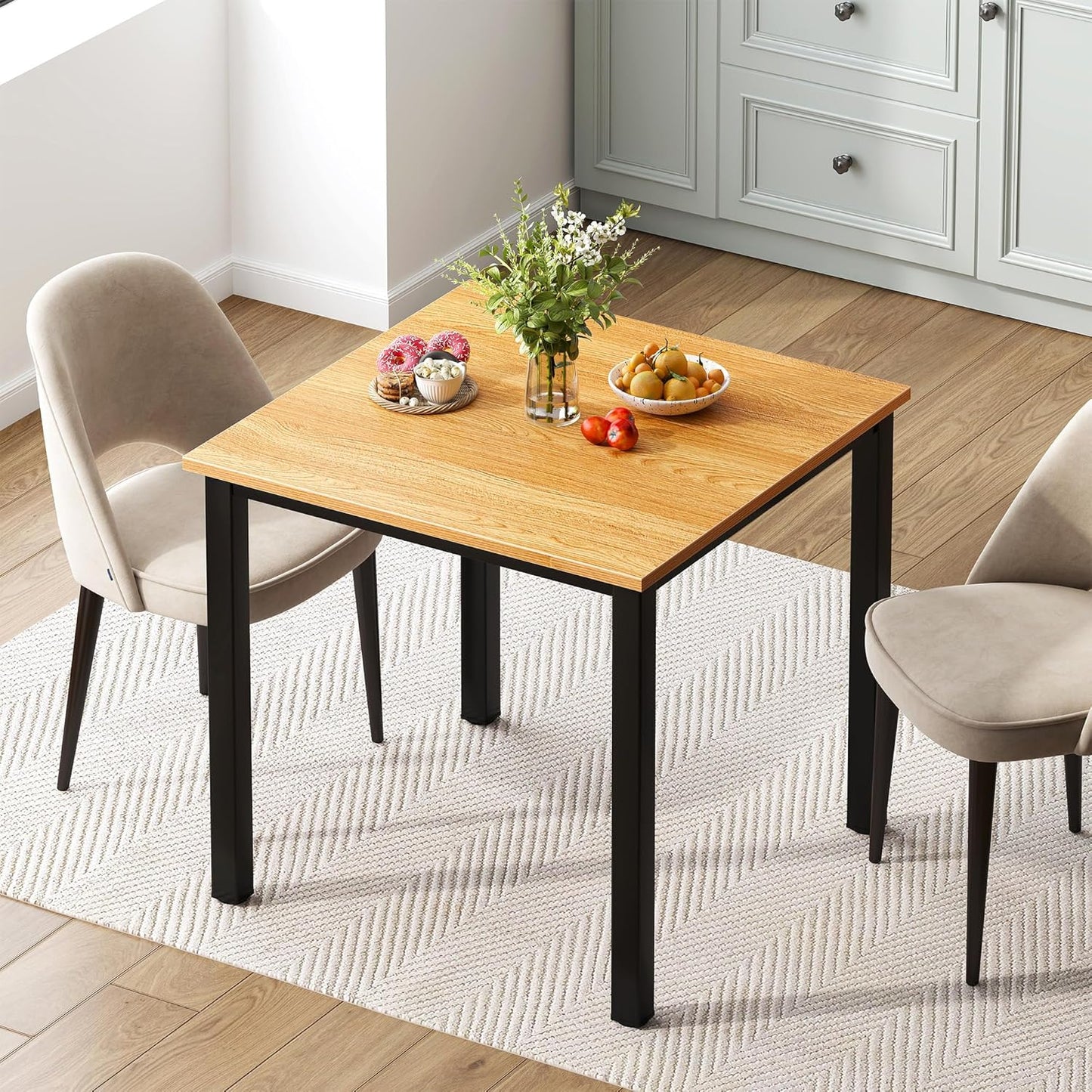 Need Small Square Dining Table- 31-1/2'' Sturdy and Heavy Duty Writing Desk for Small Spaces and Writing Table Desk, Teak Color Desktop & Black Frame AC3BB(8080) Breakroom Table