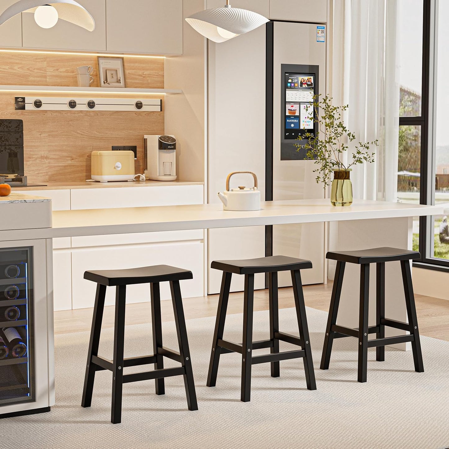 Bar Stools Set of 2, Waterproof UV-Resistant,Durable Resin Kitchen Island Chairs for Indoor & Outdoor Use, Modern Design for Home,Bar,and Cafe (24“)