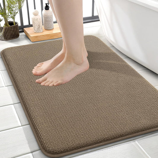OLANLY Thick Memory Foam Bath Mat Rug 24x16, Extra Soft Absorbent Bathroom Rug, Quick Dry Bath Mats, Non-Slip, Machine Washable Carpet for Bathroom, Tub and Shower, Home Decor Accessories, Tan