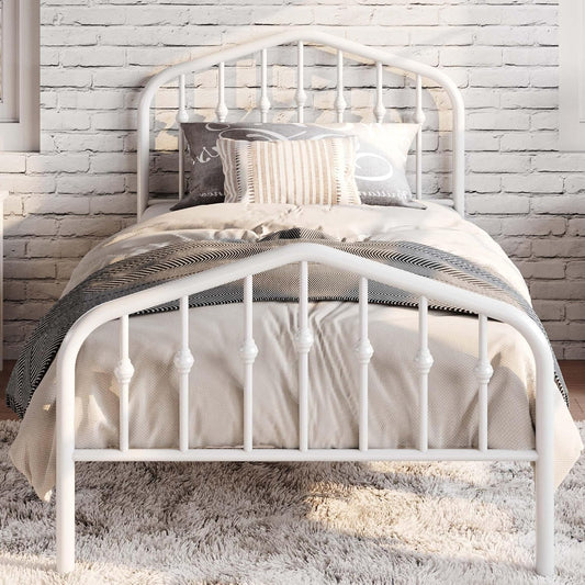 SHA CERLIN Twin Size Metal Platform Bed Frame with Victorian Style Wrought Iron-Art Headboard/Footboard, No Box Spring Required, White