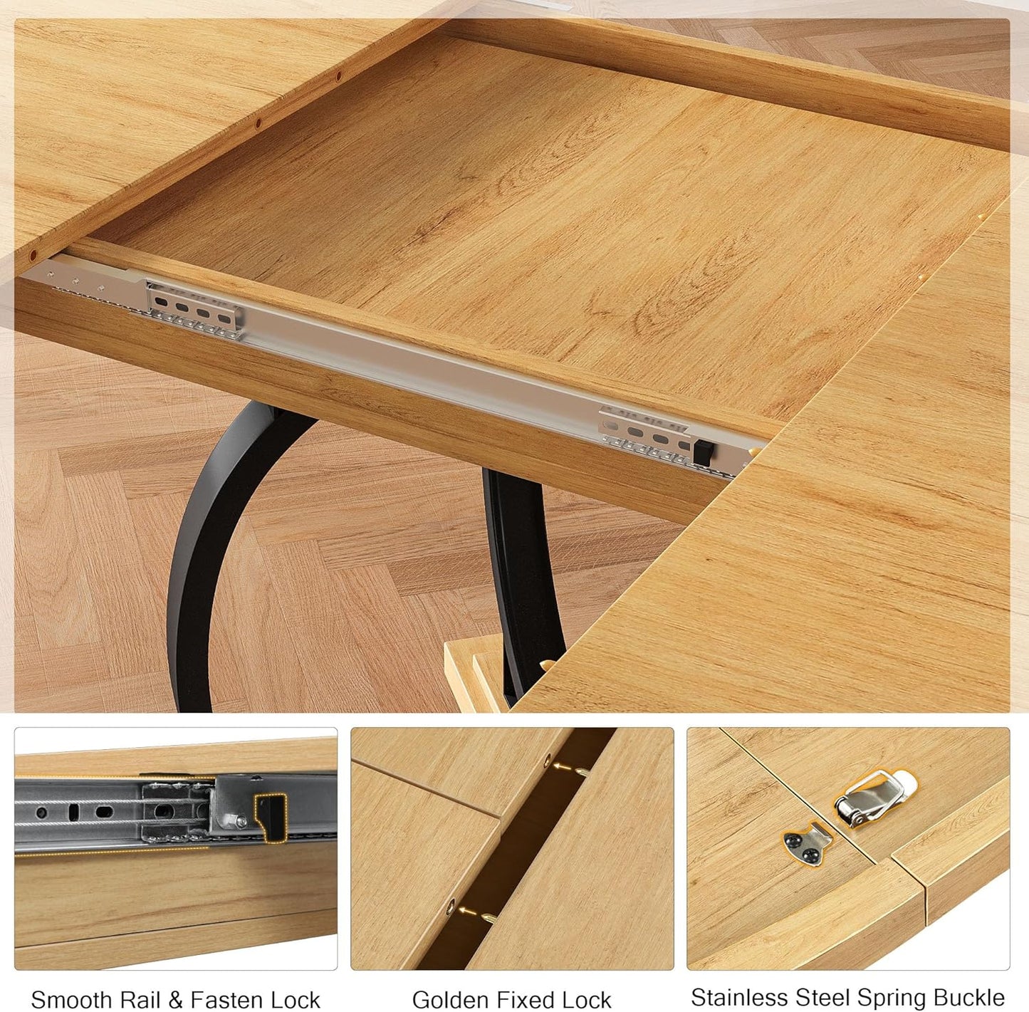 59" Round Extendable Dining Table for 4-6, Modern Oval Kitchen Table with Heavy Duty Curved Legs & Wood X-Based, MDF Board with Spring Buckle, Space Saving, Dining Kitchen Living Room, Oak