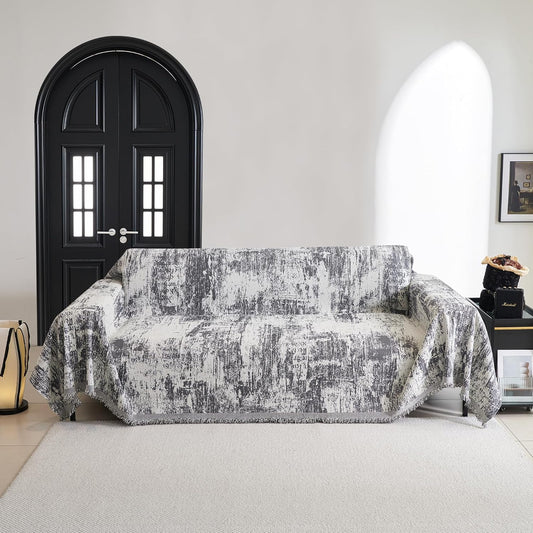 MYSKY HOME Boho Couch Cover for Dogs Washable Deep Grey Abstract Couch Sofa Protector for Loveseat Sofa Pets Friendly Chenille Geometric Sofa Covers Soft Durable Farmhouse Sofa Slipcovers, 91" X118"