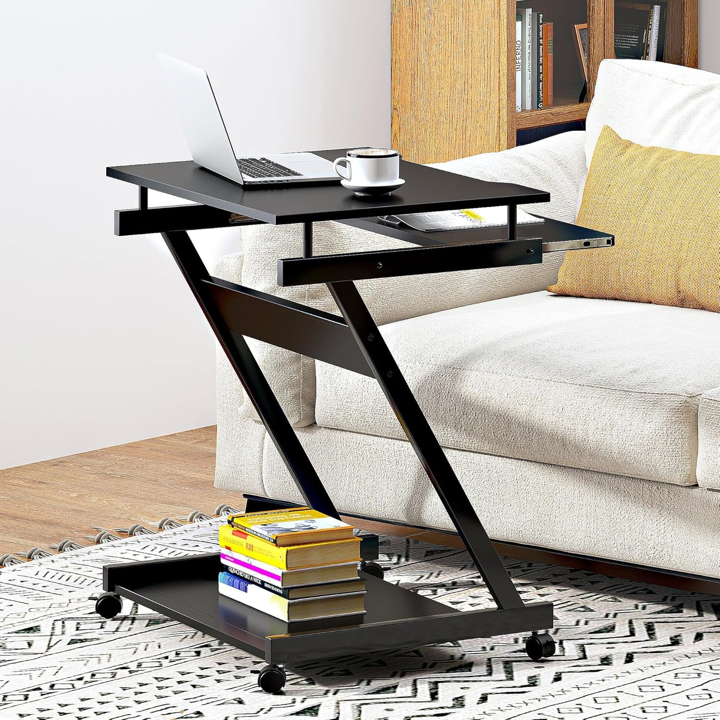 soges 23.6 inch Mobile Laptop Desk, Small Bed Table Portable Computer Desk on Wheels, Rolling Computer Cart Workstation with Keyboard Tray for Home Office, Black