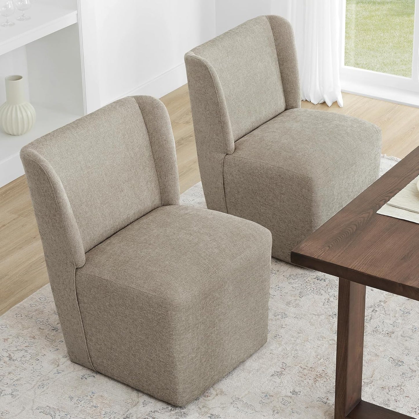 Dining Chairs with Casters Require Assembly Upholstered Wingback Single Sofa Armless Deskchair for Bedroom Waiting Room Kitchen Diningroom