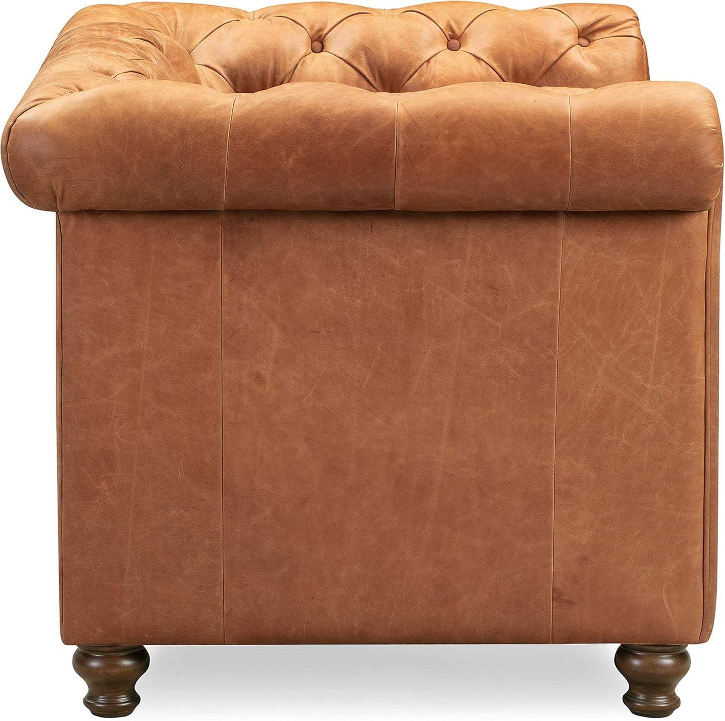 POLY & BARK Lyon Leather Lounge Chair – Cognac Tan Full-Grain Leather Upholstery – Modern Upholstered Accent Chair for Living Room or Bedroom – Indoor Lounge Seating with Lasting Comfort