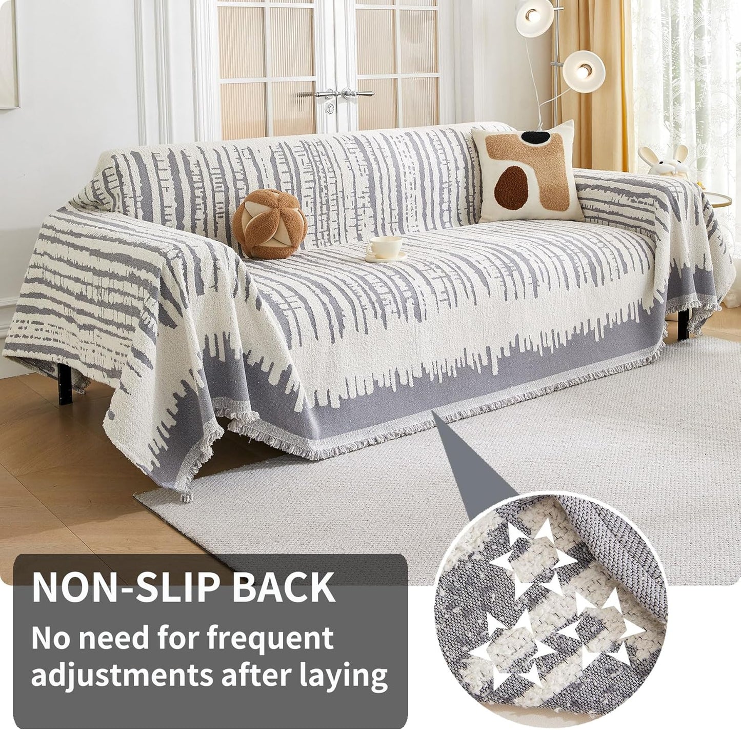 HAOMAIJIA Boho Sofa Covers Couch Covers for 3 Cushion Couch Sofa Pet Friendly Soft Thick Non Slip Couch Cover for Dogs Washable Sectional Couch Covers L Shape Furniture Protecto (XF-Grey, 71"x118")