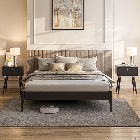 Bme Dinkee King Platform Bed Frame Wood 15 Inch - Solid Wood Bed Frame - Modern & Minimalist Style - 12 Strong Wood Slat Support - Easy Assembly - No Box Spring Needed - Black