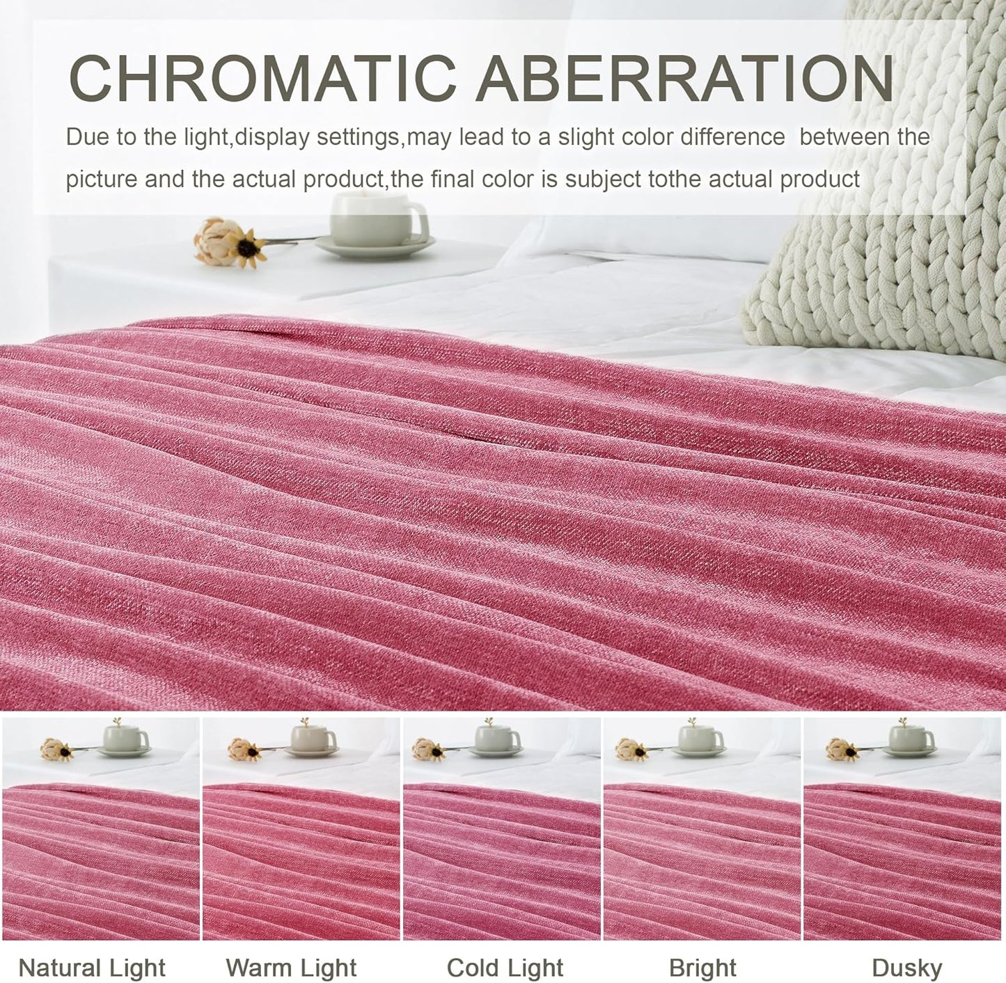 Chenille Throw Blanket for Couch 50"X 60", Soft Cozy Throws with Fringe Tassel for Bed Sofa Chair Cover, Lightweight Knitted Decorative Boho Blankets for Living Room, Rose Pink