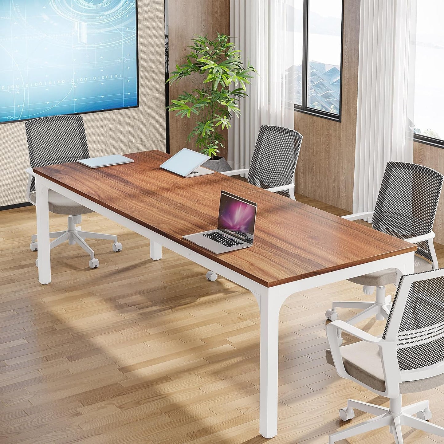 Tribesigns 6.5FT Conference Table, 78.7 Inche Rectangle Meeting Seminar Table, Large Business Tables for 6-8 People (Only Table) (Walnut+White)