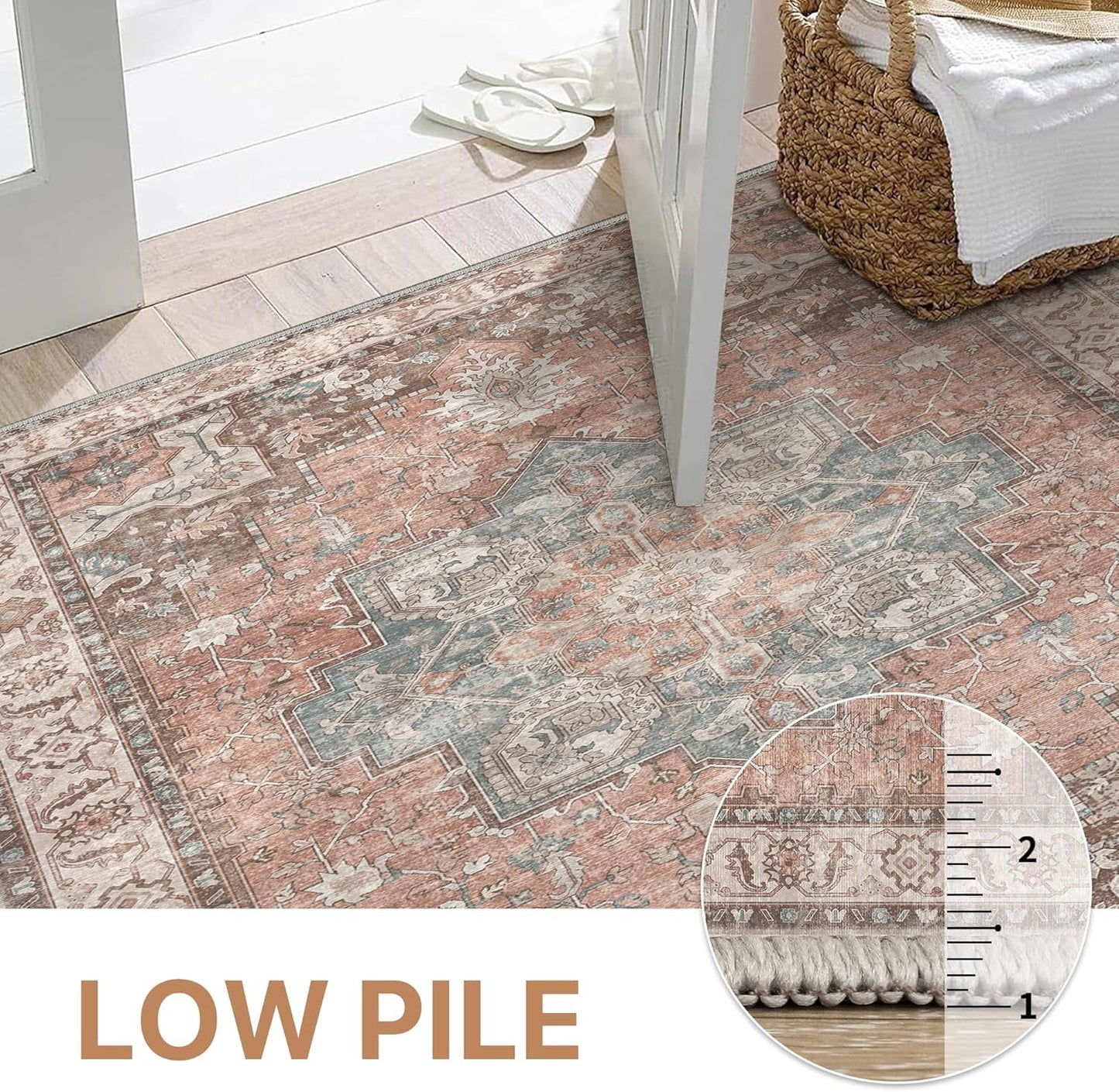 GENIMO 2x10 Runner Rugs for Hallway, Machine Washable Non Slip Vintage Rugs, Low Pile Lightweight Soft Print Rug for enrtyway, Corridor, Home Office, Kitchen, Dew Pink