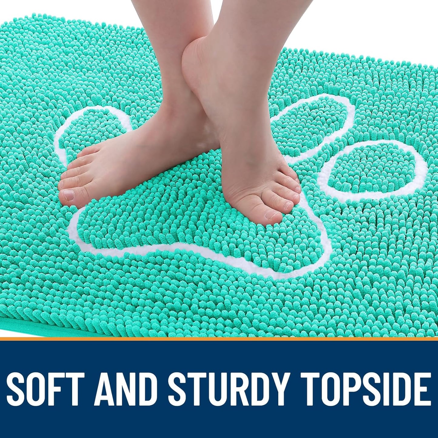 OLANLY Door Mat for Muddy Dog Paws 24x16, Ultra Absorbent Chenille Mud Doormat with Paw Print Design, Non-Slip Washable Doormat for Indoor Entryway, Quick-Dry Pet Bed Mats for Dirty Dogs, Teal