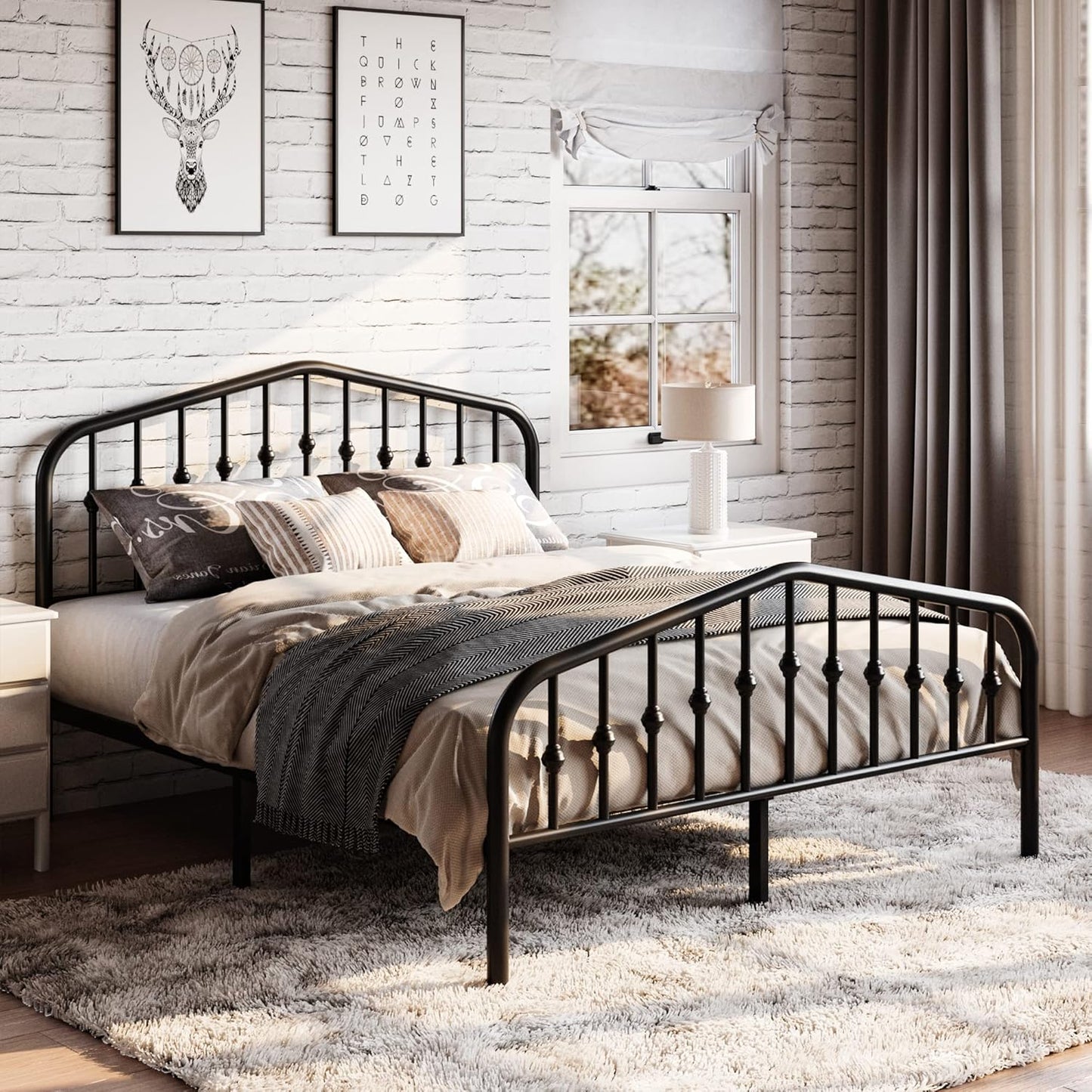 SHA CERLIN Full Size Metal Platform Bed Frame with Victorian Style Wrought Iron-Art Headboard/Footboard, No Box Spring Required, Black