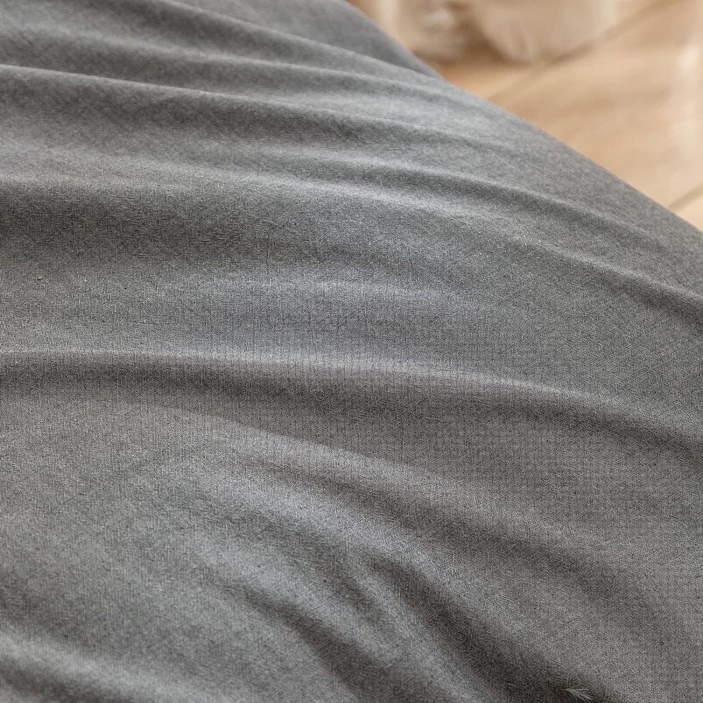 BESTOUCH Duvet Cover Set 100% Washed Cotton Linen Feel Super Soft Comfortable Chic Lightweight 3 PCs Home Bedding Set Solid Dark Grey Oversized Queen