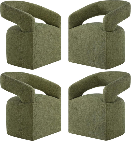 Upholstered Dining Chairs with Removable Casters Barrel Side Armchair with Rollers for Diningroom Bedroom Livingroom Reading Room, Green, 4PCS
