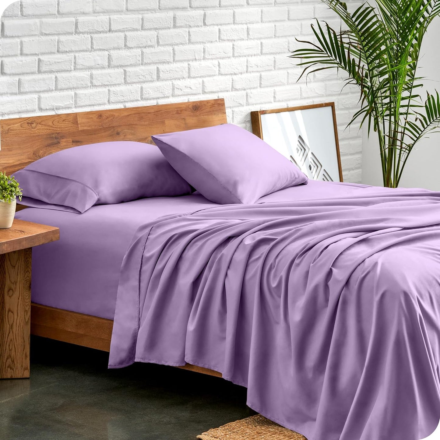 Bare Home Full XL Sheet Set - Luxury 1800 Ultra-Soft Microfiber Full Extra Long Bed Sheets - Double Brushed - Deep Pockets - Easy Fit - 4 Piece Set - Bedding Sheets & Pillowcases (Full XL, Lavender)