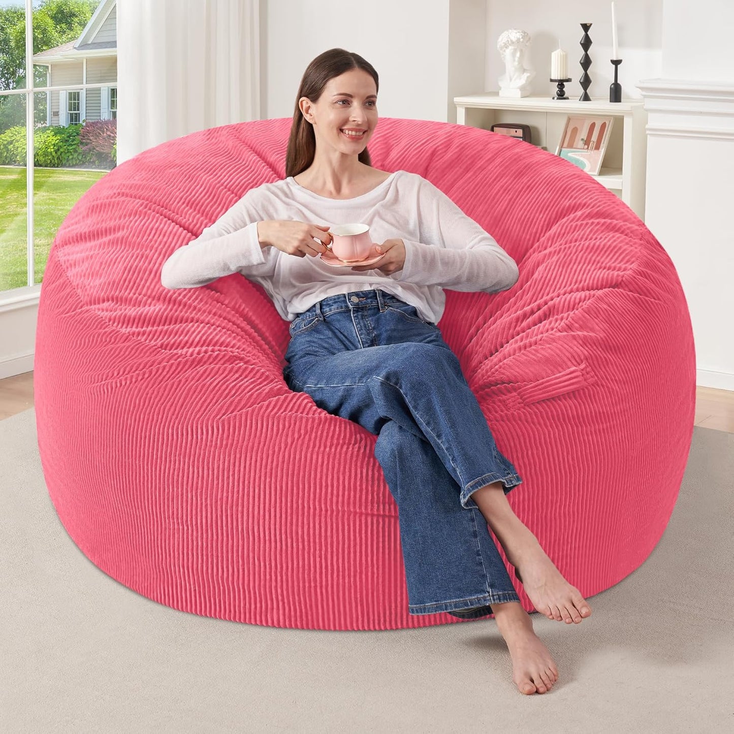 HABUTWAY 4FT Bean Bag Chair,Giant Bean Bag Chairs for Adults,Big Bean Bags with Memory Foam Filled, Large Beanbag Chairs with Soft Corduroy Cover-Pink