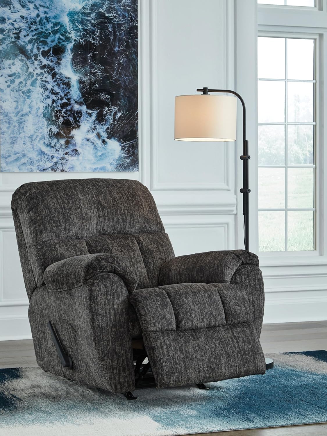 Signature Design by Ashley Rampant Casual Manual Rocker Recliner with Pillow-Top Arms, Gray