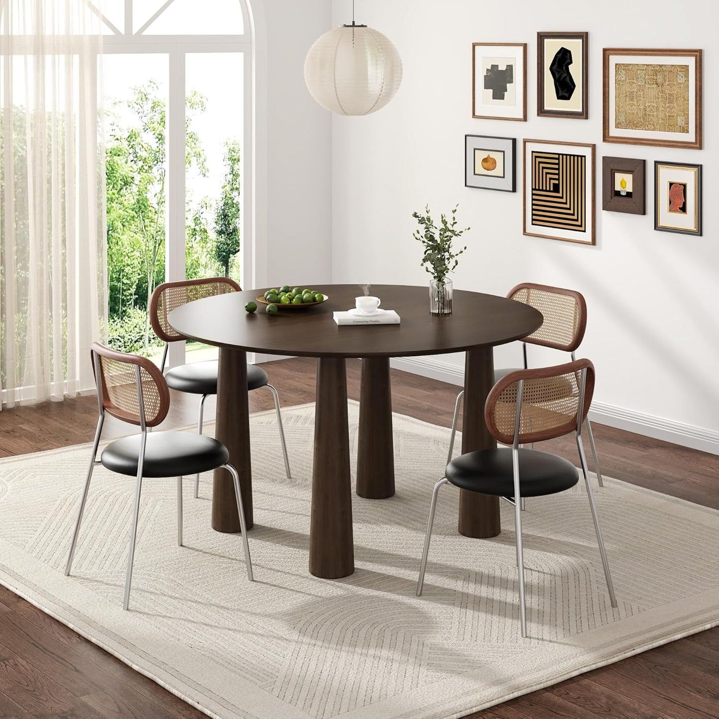 Casaphoria 52" Round Dining Table, Kitchen Table for 6 with Arc-Shaped Edge Top and Cylindrical Legs, Easy Assembly for Living Room, Dining Room, Walnut