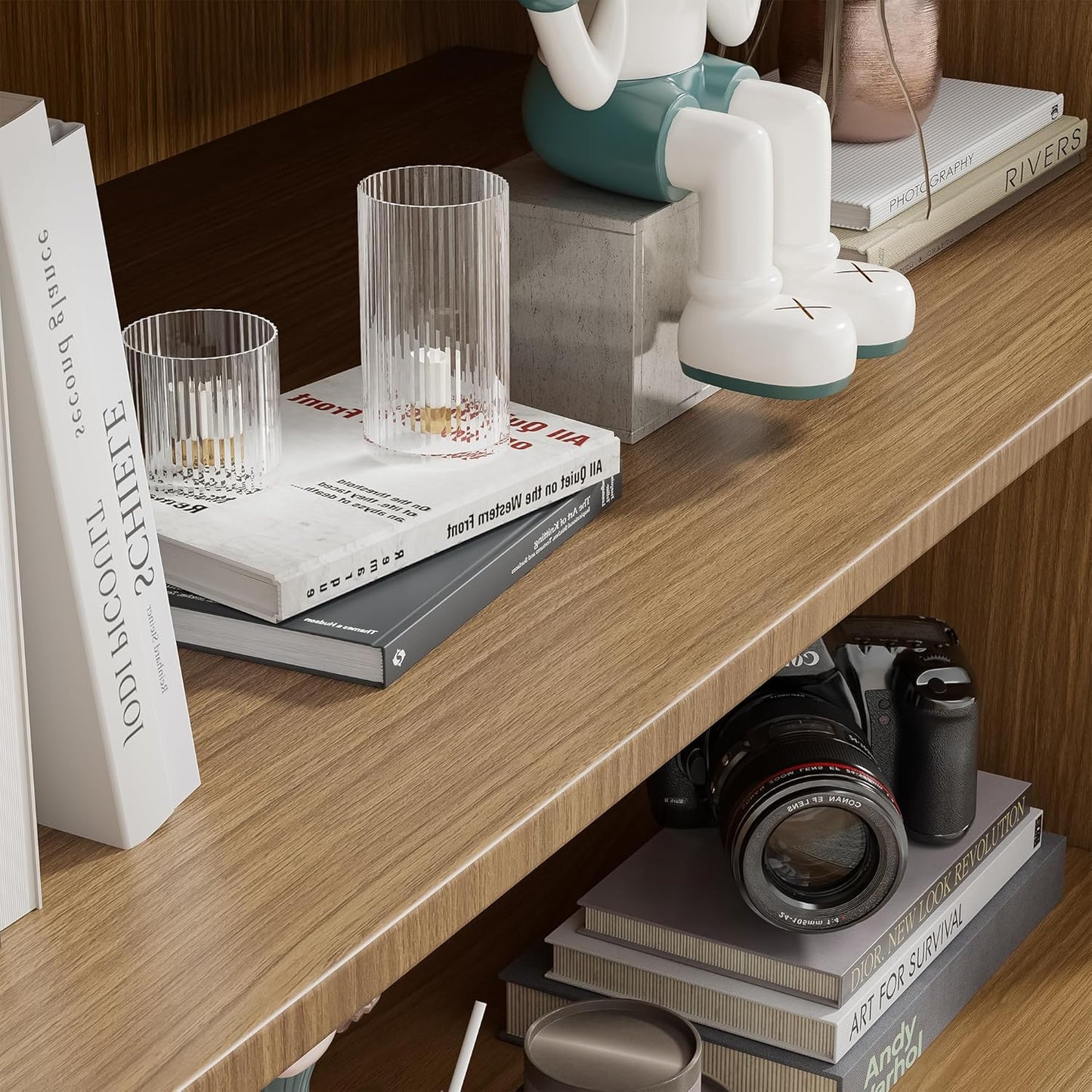 72" Wooden Book Shelf, 5 Shelf Bookcase, Modern Bookshelf with Adjustable Shelf for Home Office, Study Room, Oak