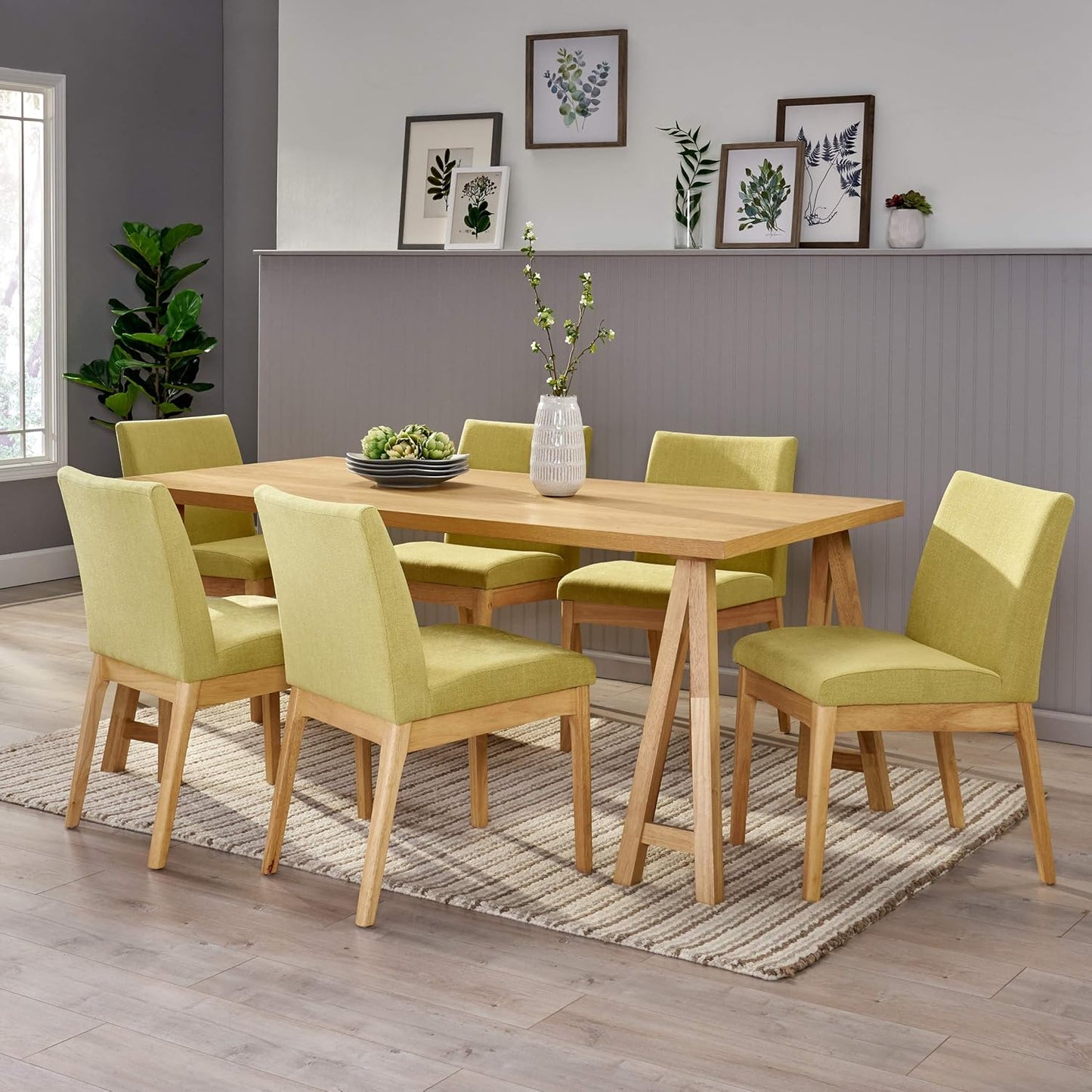 Christopher Knight Home Benson Mid-Century Modern 7 Piece Dining Set, Green Tea and Natural Oak