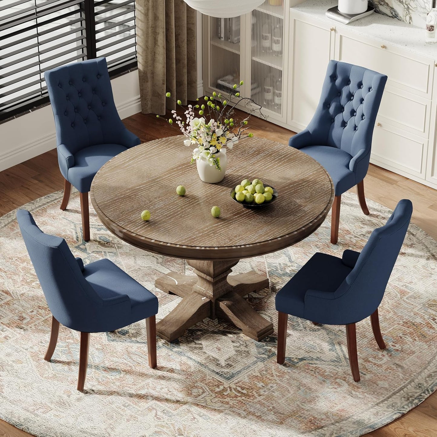 COLAMY Wingback Upholstered Dining Chairs Set of 4, Fabric Dining Room Chairs with Tufted Button, Living Room Chairs for Home Kitchen, Blue