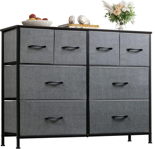 WLIVE Dresser for Bedroom with 8 Drawers, Wide Fabric Dresser for Storage and Organization, Chest of Drawers, Dressers for Living Room, Closet, Hallway, Dark Grey