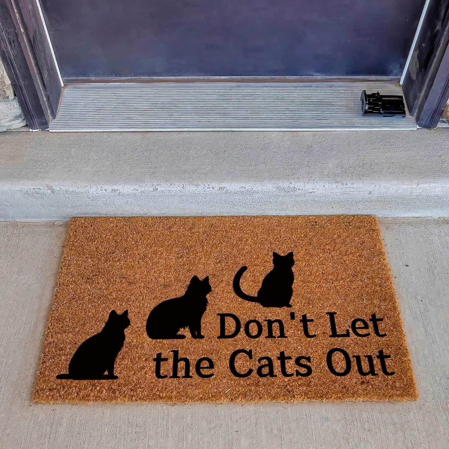 Funny Coir Doormat Don't Let The Cats Out Front Door Mat Entryway Outdoor Mats with Heavy Duty Front Porch Welcome Mats Entry Natural Coconut Brown Prank Novelty Gift Outdoor Mat 23.7x15.7 inch
