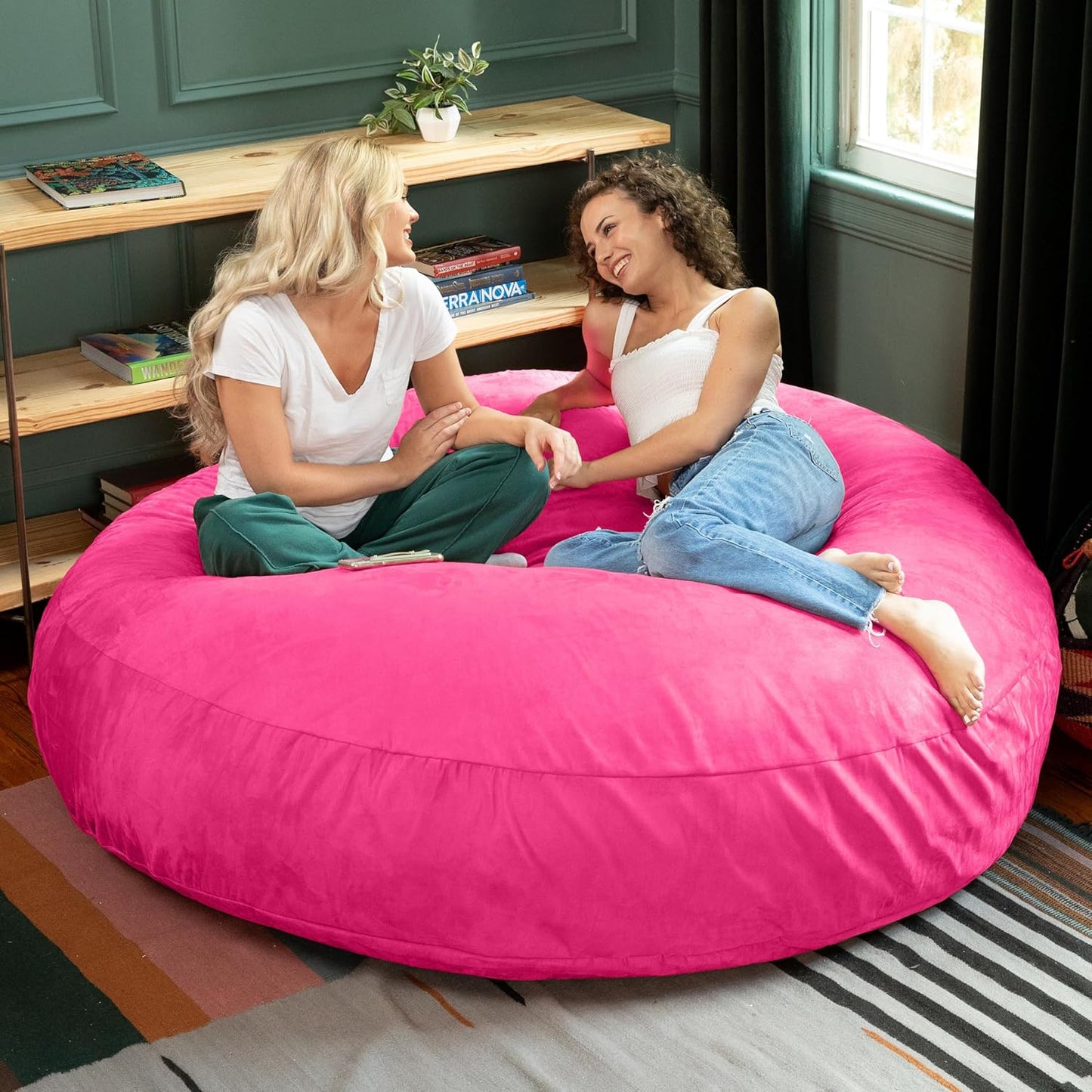 Jaxx 6 Foot Cocoon - 2-in-1 Convertible Bean Bag Bed & Large Bean Bag Chair for Adults, Microsuede Fuchsia