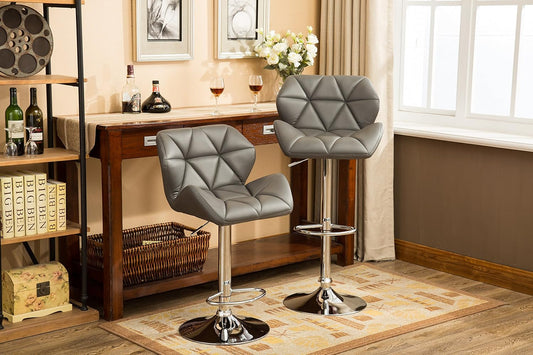 Roundhill Furniture Glasgow Contemporary Tufted Adjustable Height Hydraulic Grey Bar Stools, Set of 2,