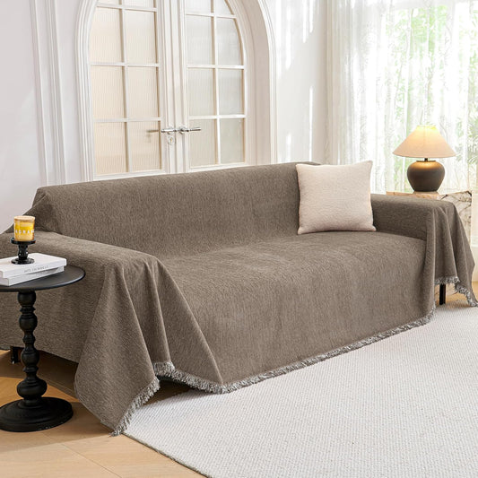 MYSKY HOME Couch Cover for Sofa Couch Covers for Pets, Non Slip Dogs Furniture Protector with Tassels for Living Room Non Slip Washable Furniture Protector Cover for Pet, Cat, 91"x118", Sand