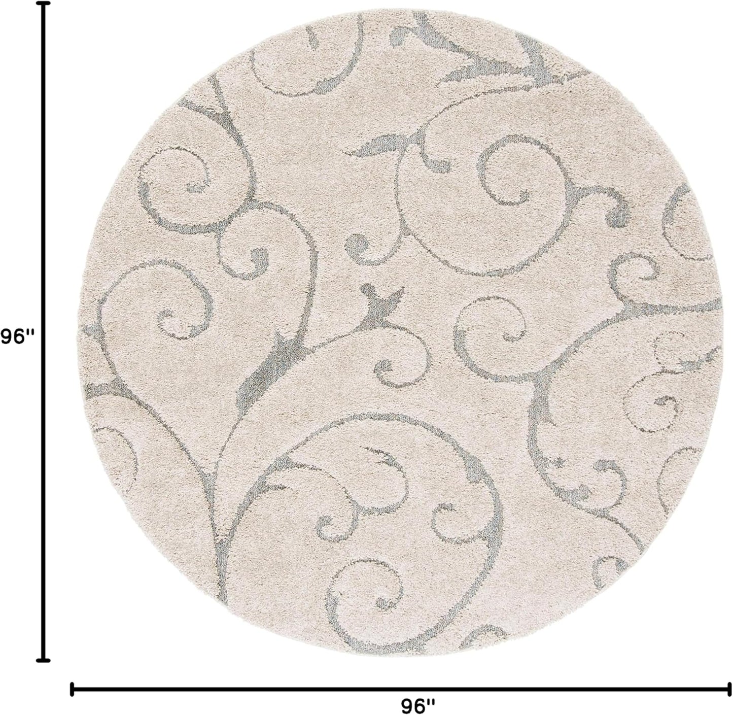 SAFAVIEH Florida Shag Collection 8' Round Beige/Blue Grey SG455 Scrolling Vine Graceful Swirl Textured Non-Shedding Living Room Bedroom 1.2-inch Thick Area Rug