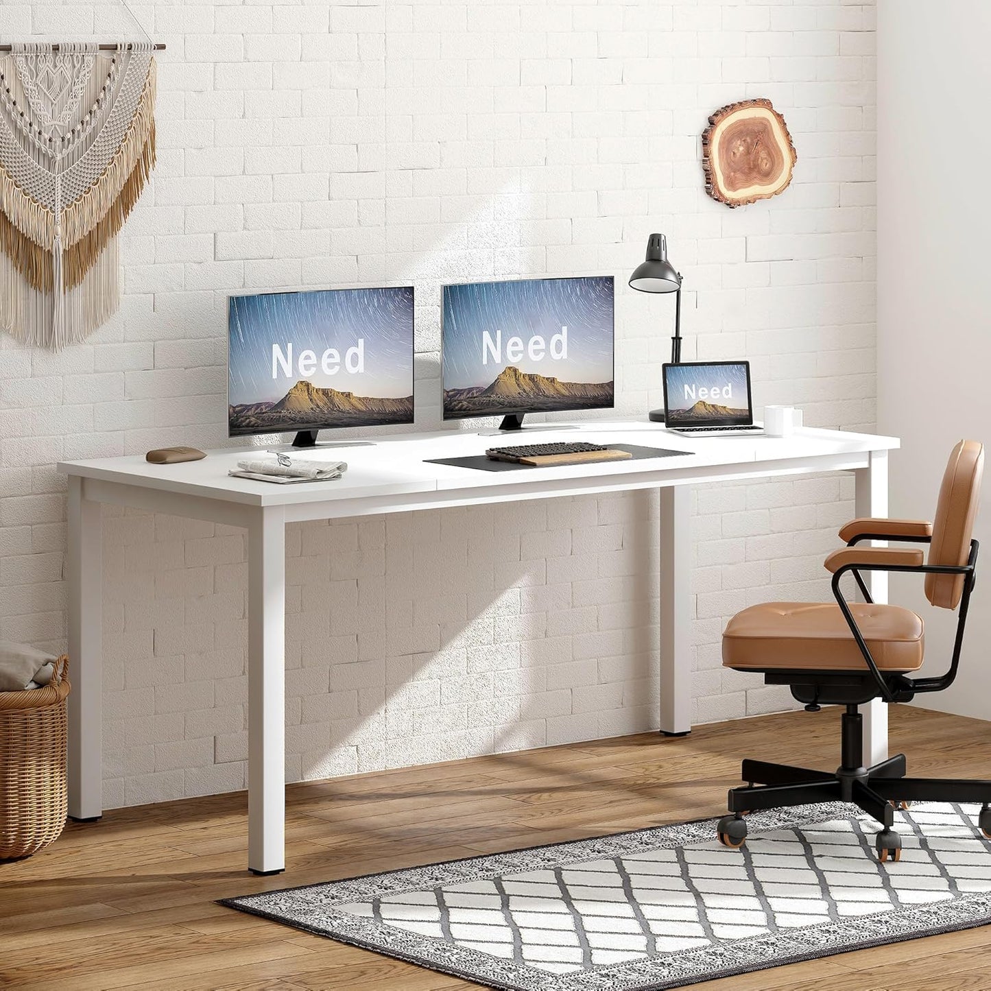 Need Large Computer Desk 70.8 x 31.5 inches Conference Table Large Office Desk Writing Table Workstation for Home Office,White ND-10FJGSAC3-180WW