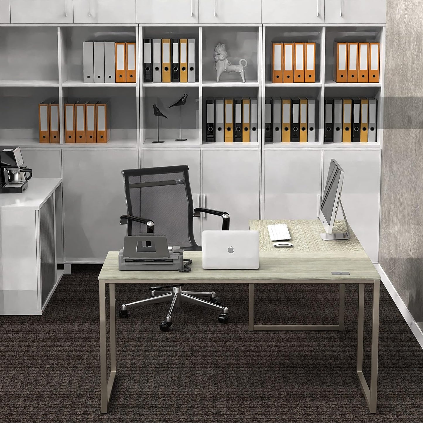 SHW Mission 55 x 60 Inches L-Shape Home Office Computer Desk, Maple