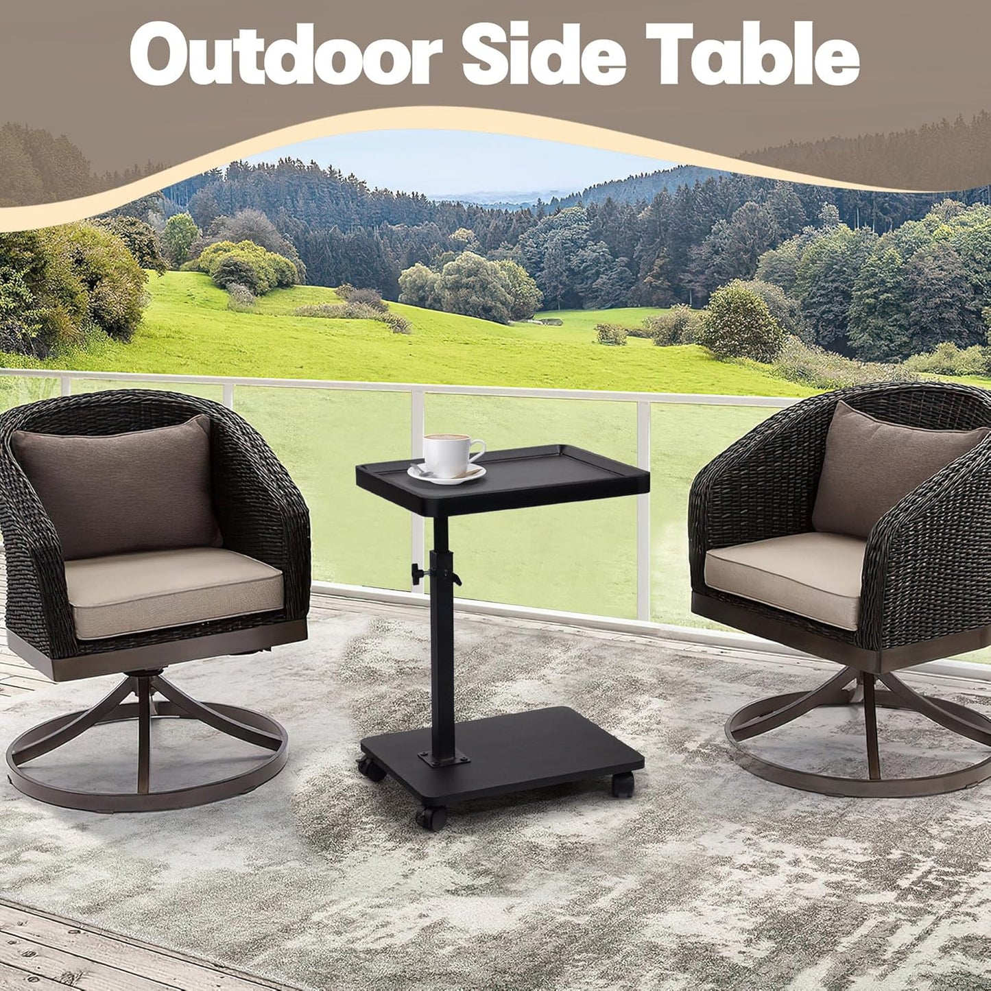 Aoligrace C Shaped End Table Adjustable Height, 360° Swivel Side Table with Wheels, Small TV Tray C Table for Living Room Bedroom, Couch Tables That Slide Under for Sofa Bed Chair