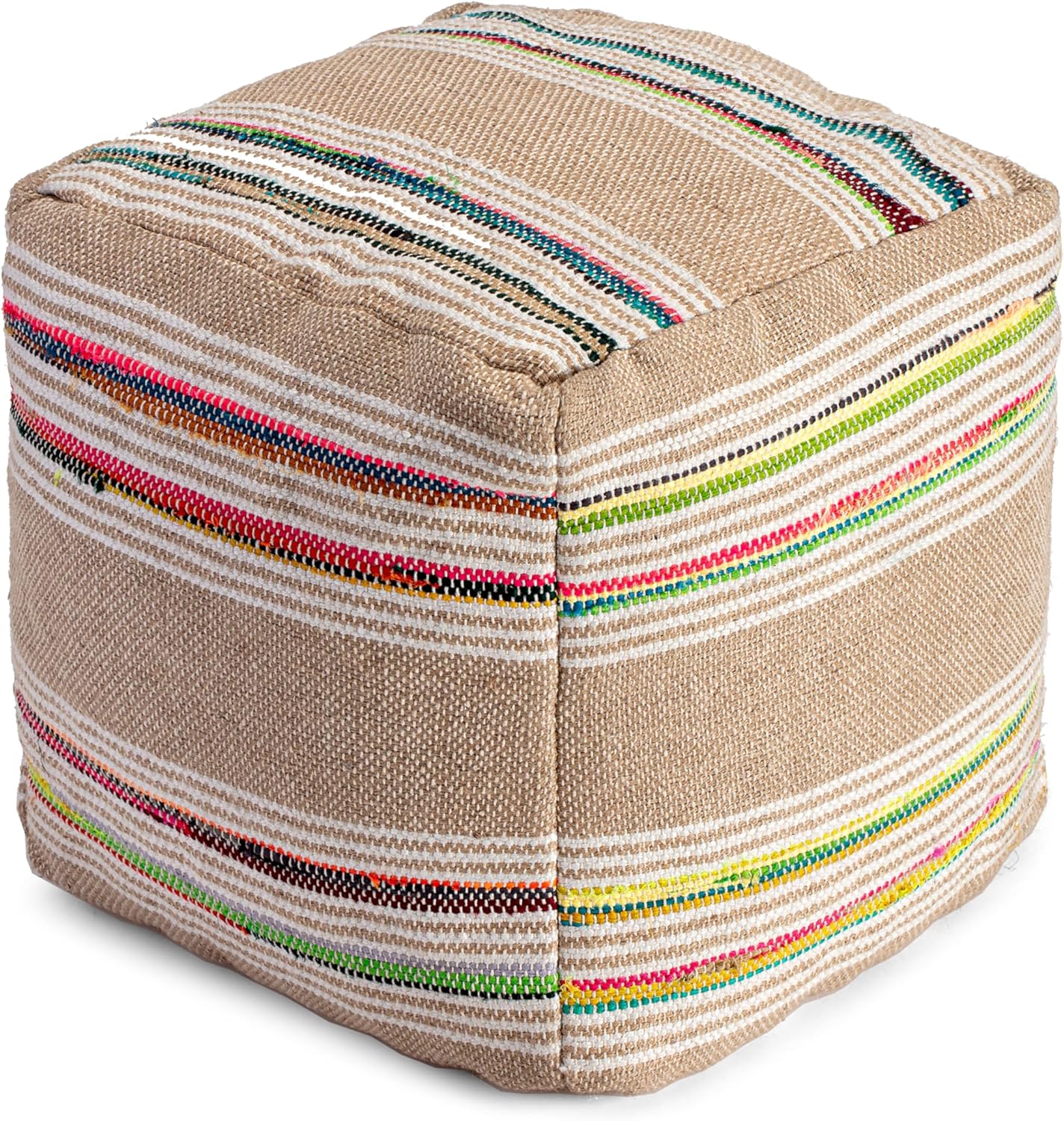 Anji Mountain 100% Handmade & Handcrafted Comfortable Home Décor Pouf Ottoman Footrest for Living Room, Bedroom, Nursery, Kidsroom, Patio Furniture - (20" x 20" x 20"- Multicolor,Beige,White)