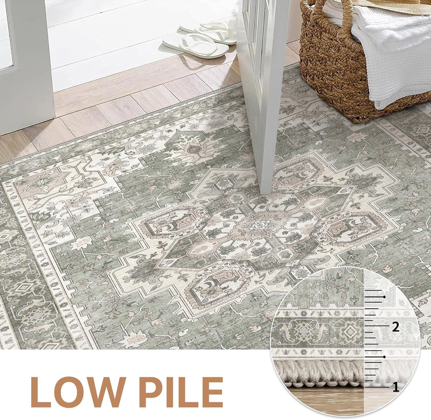 GENIMO 2x10 Runner Rugs for Hallway, Machine Washable Non Slip Vintage Rugs, Low Pile Lightweight Soft Print Rug for enrtyway, Corridor, Home Office, Kitchen, Moonlight