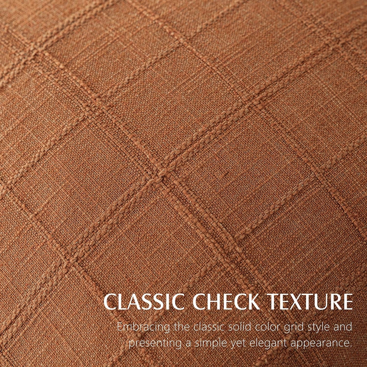 Foindtower Set of 2 Decorative Linen Check Throw Pillow Covers Neutral Farmhouse Vintage Cushion Covers Modern Boho Home Decor for Sofa Chair Couch Bedroom Living Room Outdoor,22×22 Inch,Orange