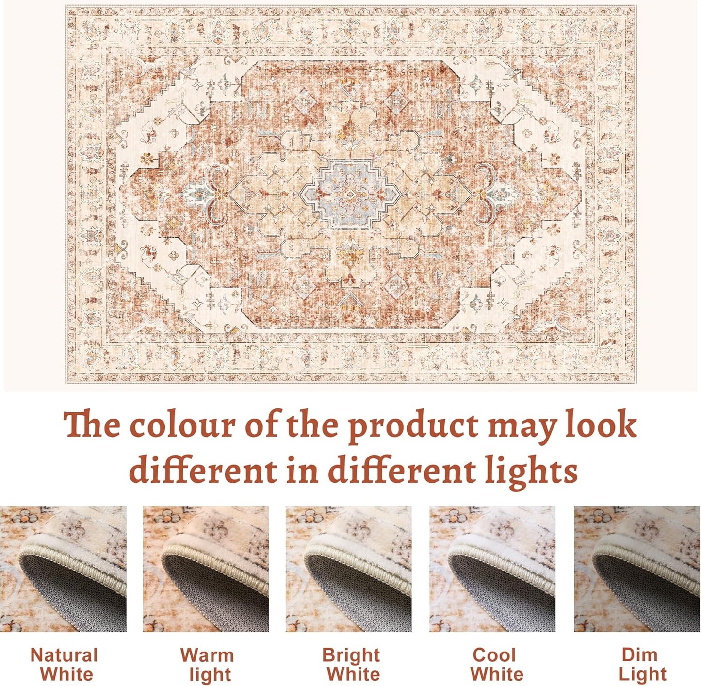 Tangsoo 5x7 Area Rug Washable Rug for Living Room, Vintage Indoor Non Slip Large Area, Print Distressed Brick Red Carpet, Soft Low Pile Foldable for Bedroom Dining Room Dorm