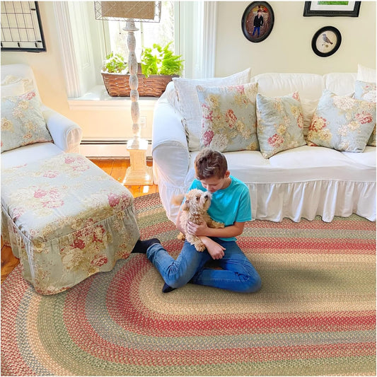 Azalea Multicolor Braided Oval Area Rugs, Jute, 5x8' - Perfect Country Primitive Decor for Living Room, Dining Room, Everywhere