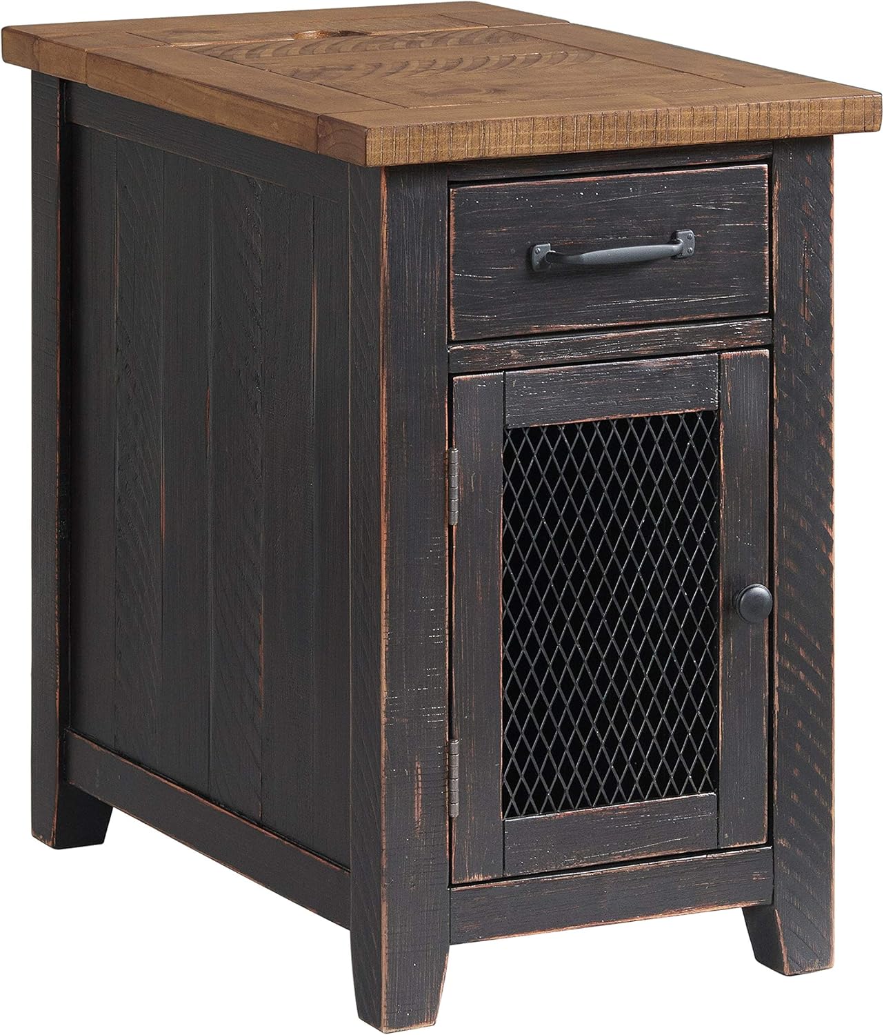 Martin Svensson Home Chairside Table - Antique Black and Honey - Rustic Style - with One Drawer and Cabinet for Storage