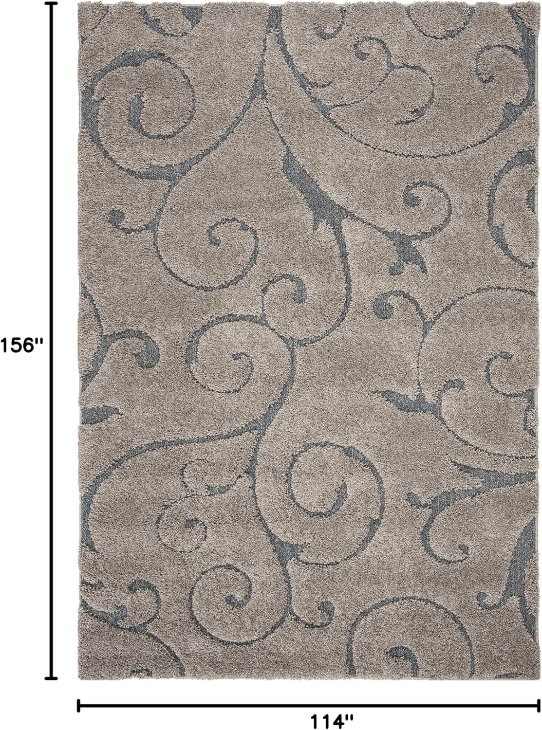 SAFAVIEH Florida Shag Collection Area Rug - 9'6" x 13', Grey & Light Blue, Scroll Design, Non-Shedding & Easy Care, 1.2-inch Thick Ideal for High Traffic Areas in Living Room, Bedroom (SG455-1160)
